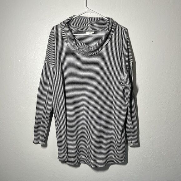 J Jill Cowl Neck Sweater Size XL White Grey Waffle Knit Stretch Tunic Cozy - Picture 1 of 10